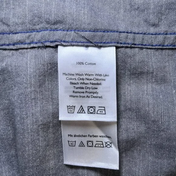 Eddie Bauer Classic fit short sleeve button down cotton gray blue mens sz L - Picture 6 of 11